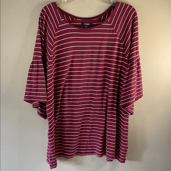 Chaps Burgundy Striped Blouse - Picture 1 of 12